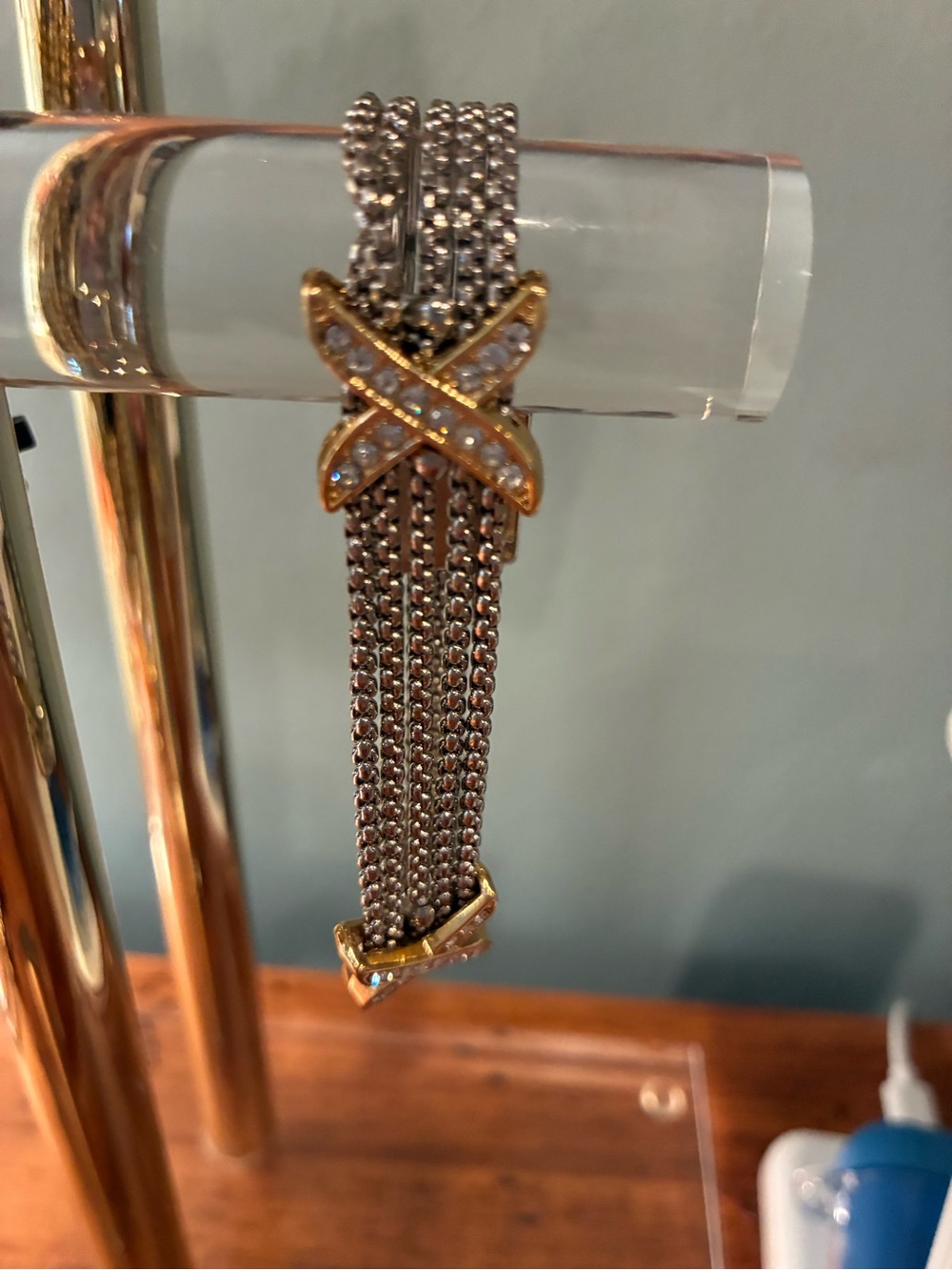 Crystal-Accented Multi-Chain Bracelet in Silver and Gold